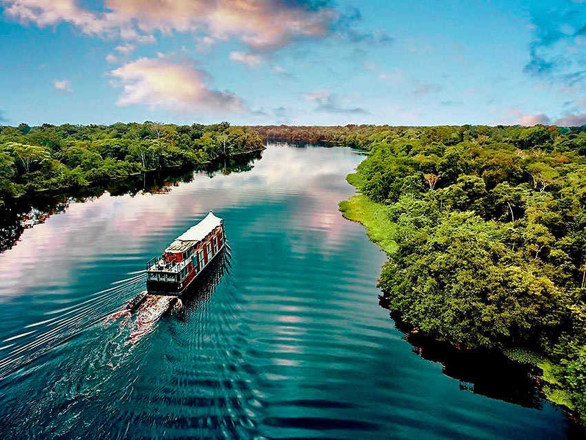 boat cruising the Amazon River
