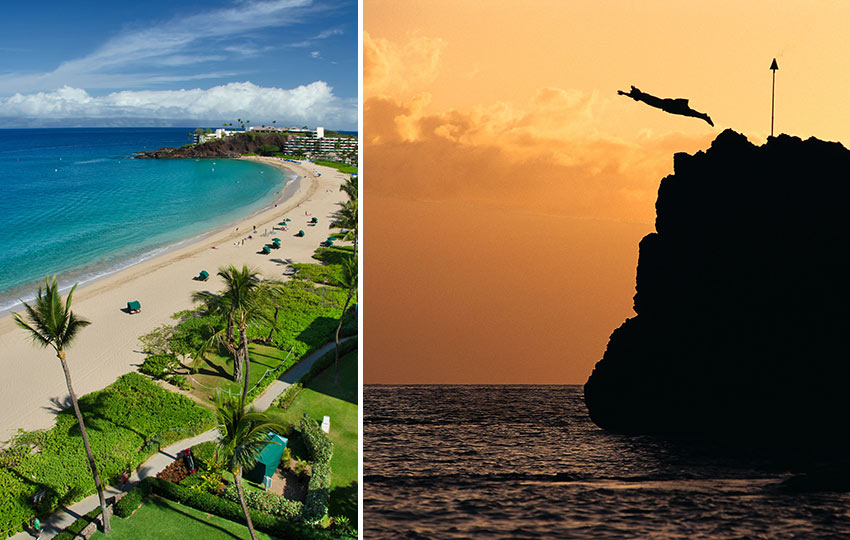 Ka'anapali Beach view and cliff diving at Black Rock