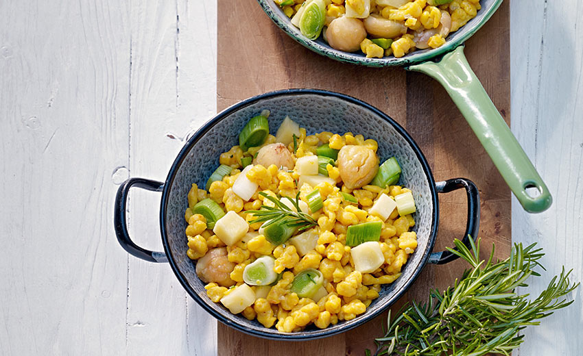 pumpkin and button spätzli stir-fry