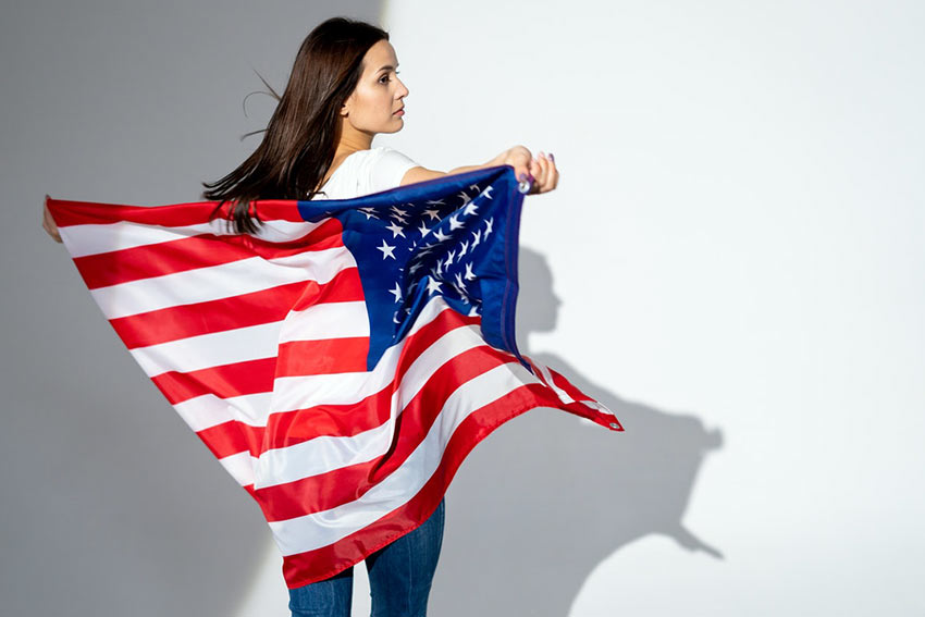 Woman with USA flag
