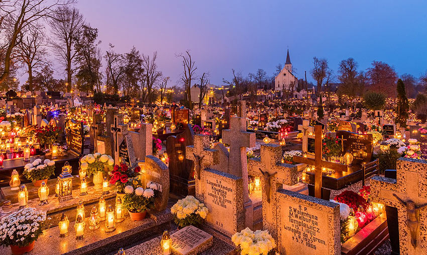 Holy Cross Cemetery in Gniezno, Poland on All Saints Day