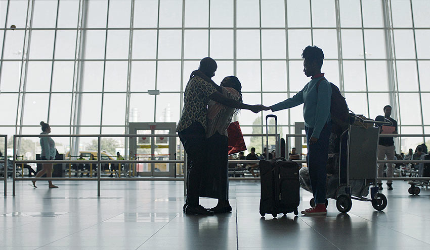 immigrant family reunites at the airport after 17 years: a scene from 'Farewell Amor'