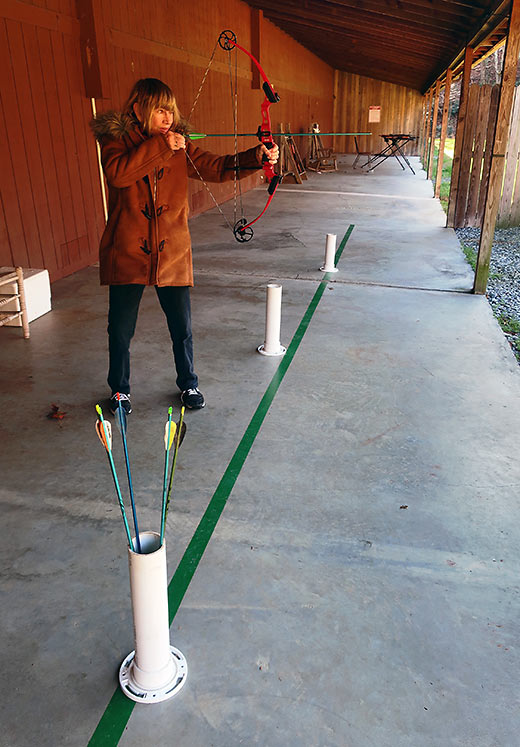 writer at archery range, Primland Resort