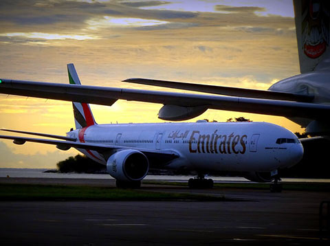 Emirates plane on runway