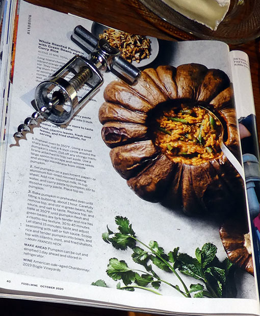 recipe for rice in a pumpkin at the October issue of Food and Wine magazine