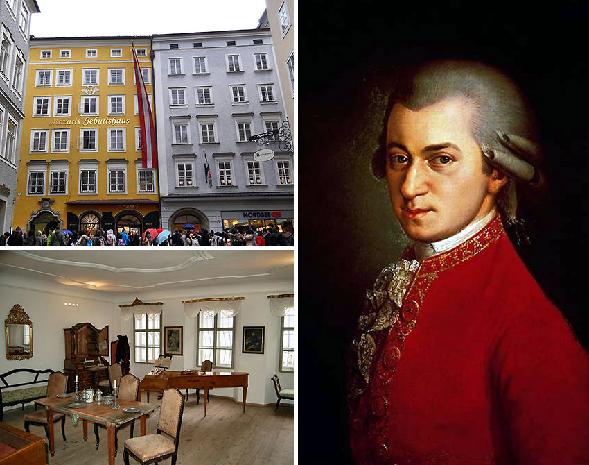 Mozart and his place of birth and childhood in Salzburg, Austria