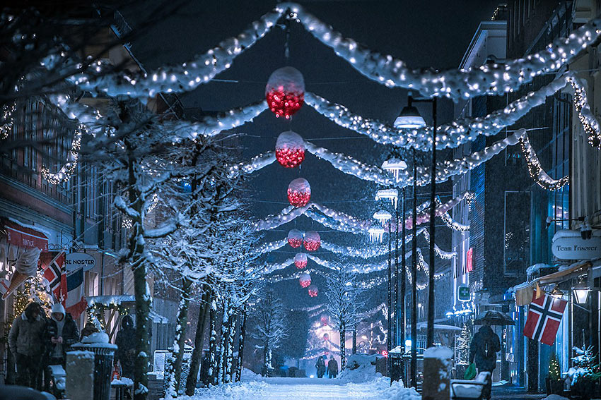 Christmas street in Hamar, Norway