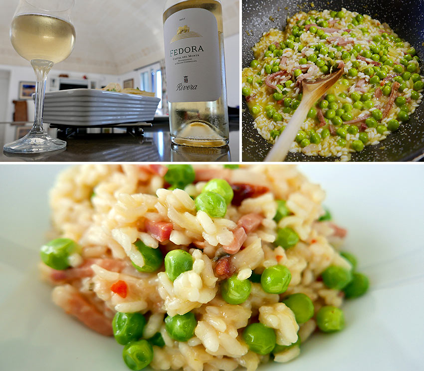 rice and peas with speck and Fedora wine