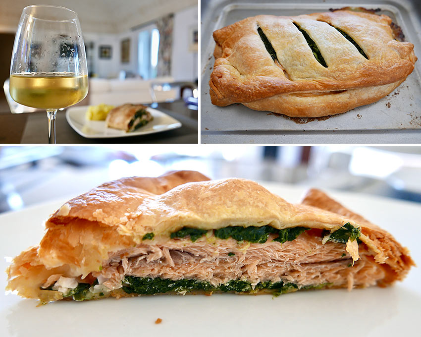 salmon en croute and Talò Fiano wine