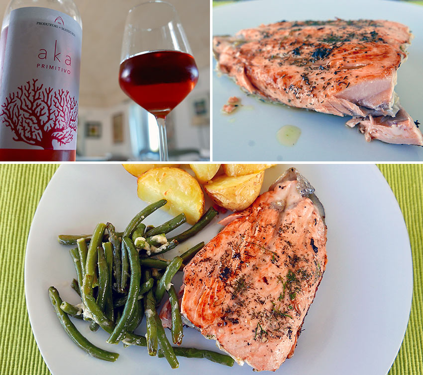 salmon fillet and Aka wine