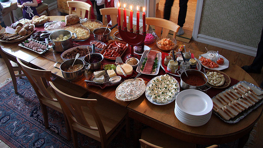 A Swedish Christmas smörgåsbord in a home setting