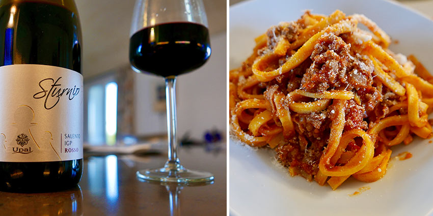 Tagliatelle al Ragù and Sturnio Rosso Salento