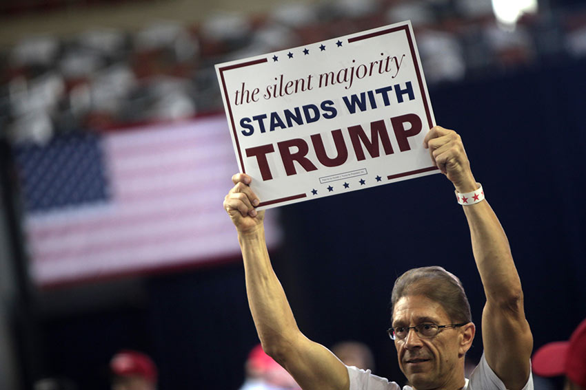 Donald Trump supporter at a rally at Veterans Memorial Coliseum, Phoenix, Arizona