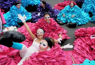dancers preparing for a carnival parade, on Tenerife, Canary Islands, Spain