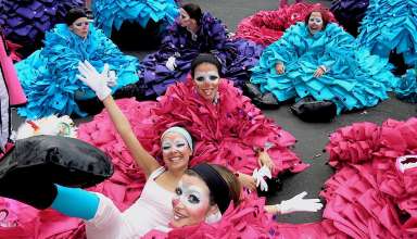 dancers preparing for a carnival parade, on Tenerife, Canary Islands, Spain