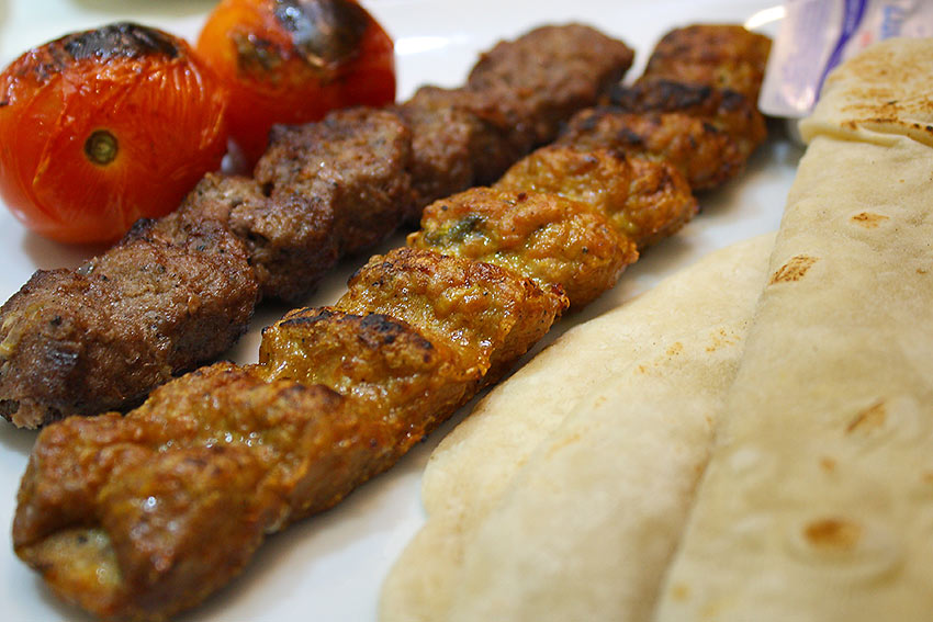 chicken kofta kebab and a beef kofta kebab