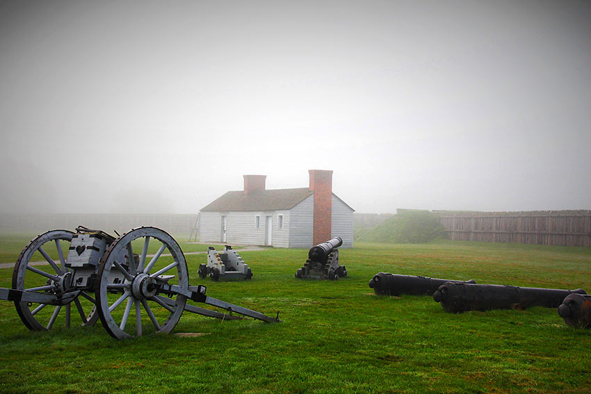 fog at historic Fort George, NOTL