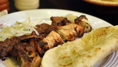 chicken shish kebab with beef kofta kebab and pita bread