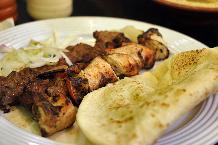 chicken shish kebab with beef kofta kebab and pita bread