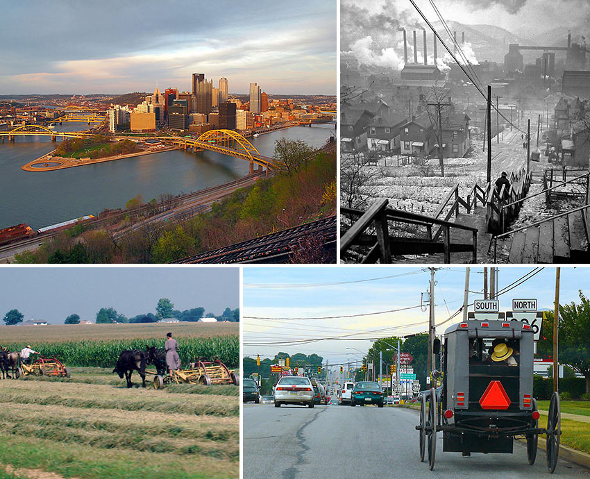 scenes from Pittsburgh and the Amish community