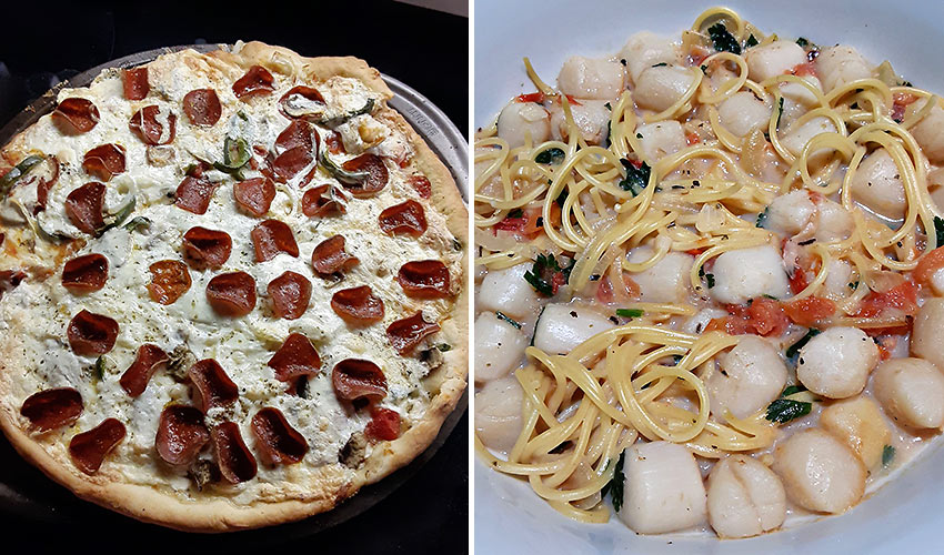 pizza and scallops