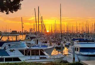 Ventura Harbor boats and sunset