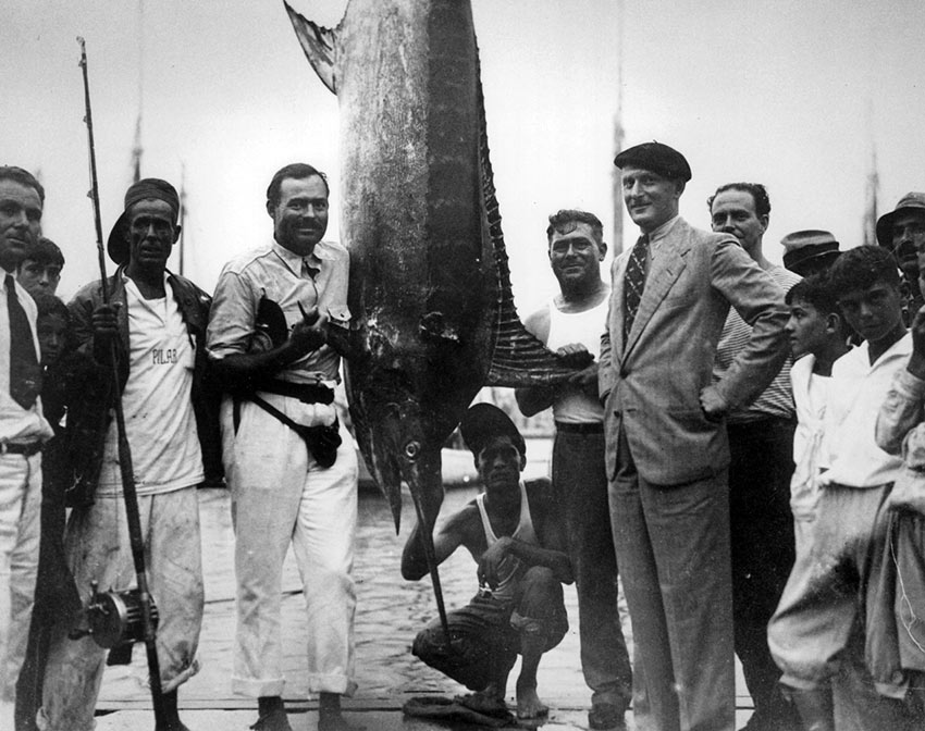 Hemingway in Havana Harbor after catching a marlin, 1934